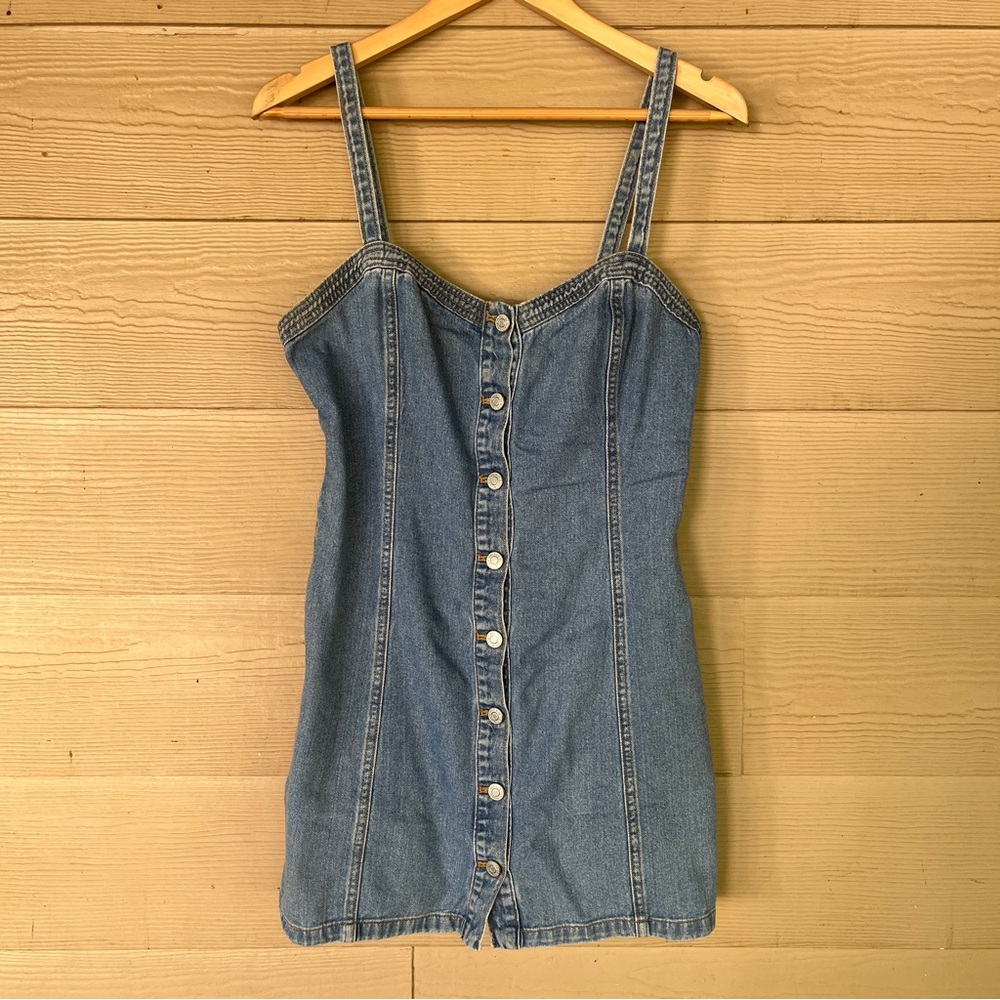 PacSun Denim Mini Dress 100% Cotton Button Down Jeans Dress Medium - Picture 2 of 9